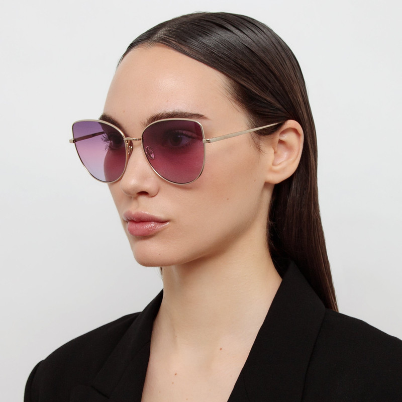 LINDA FARROW Eloise Cat Eye Sunglasses in Light Gold and Purple outlook