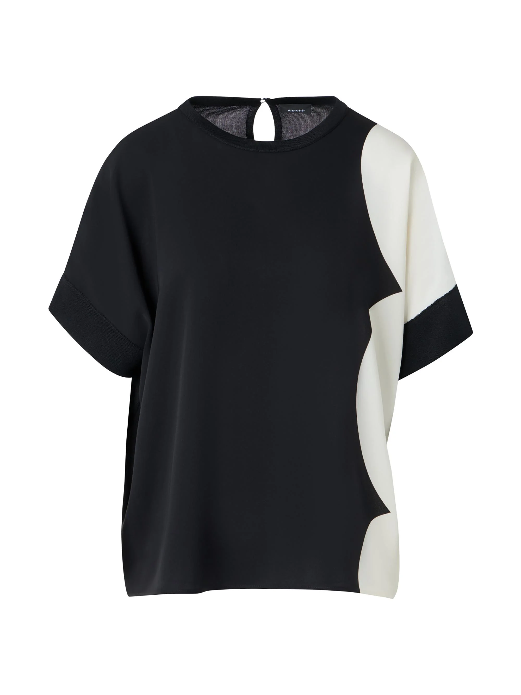 Women's Colorblocked Silk Top - Black White - 1