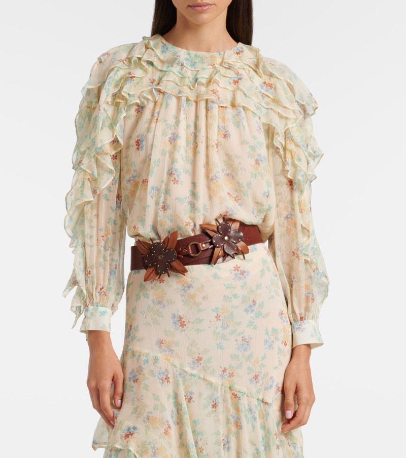 ULLA JOHNSON Willow ruffled floral silk blouse outlook