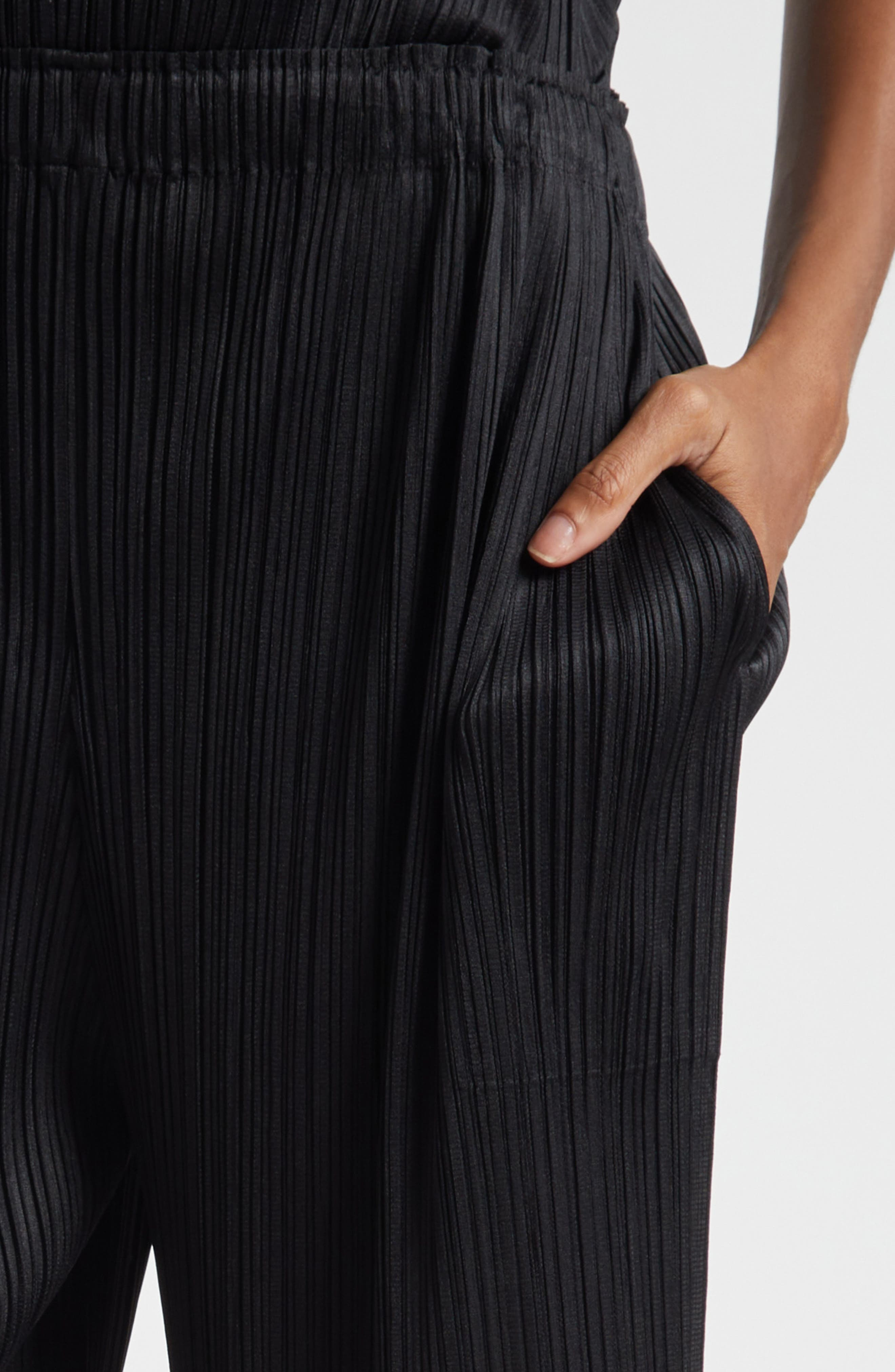 Pleats Please Issey Miyake Wave Pleated Fringe Trim Pants in Black at Nordstrom - 5