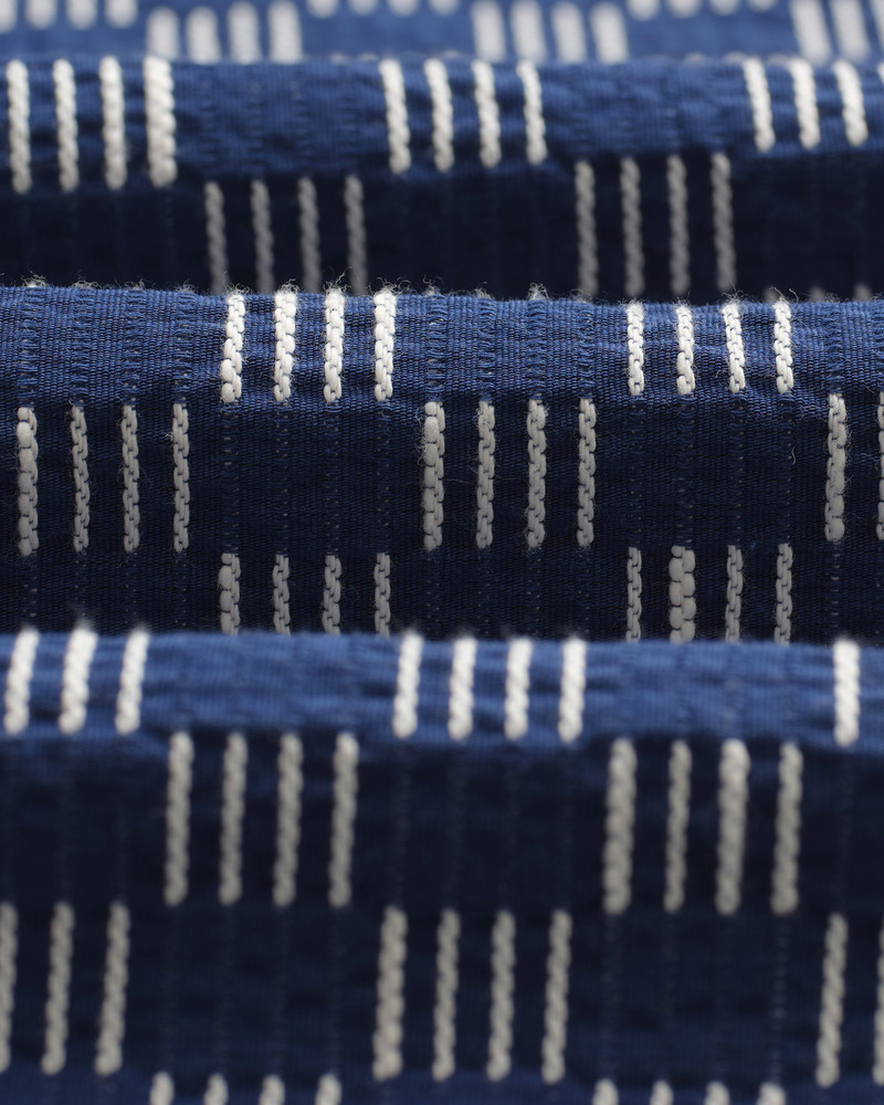 Breton - Indigo And Ecru Geometric Grid Stitch Overshirt 10
