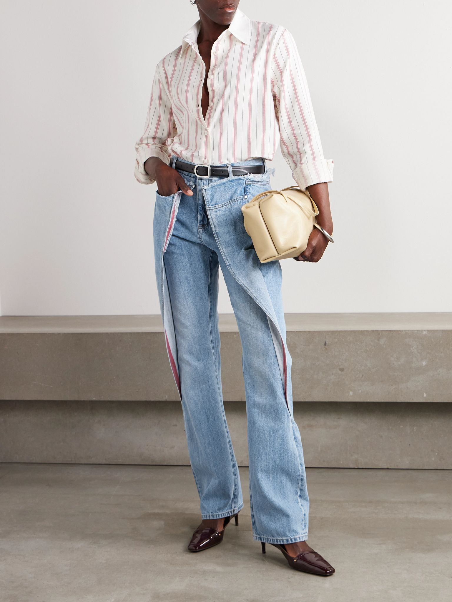 Wrap-effect frayed mid-rise straight-leg jeans Mid denim - 2