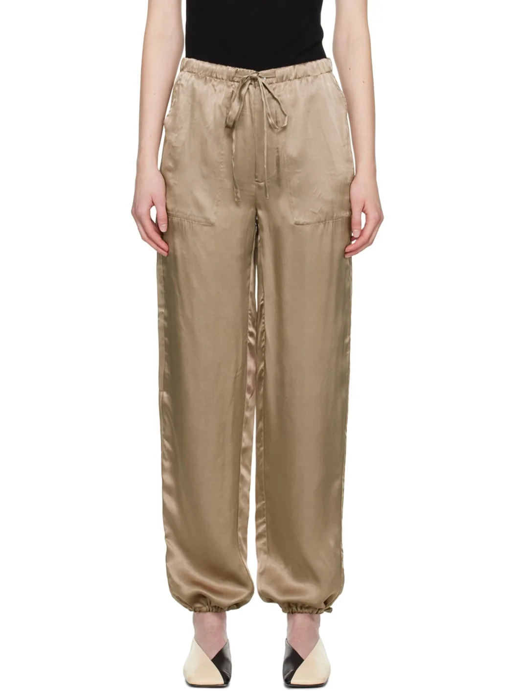 Beige Drawstring Reversible Trousers - 1