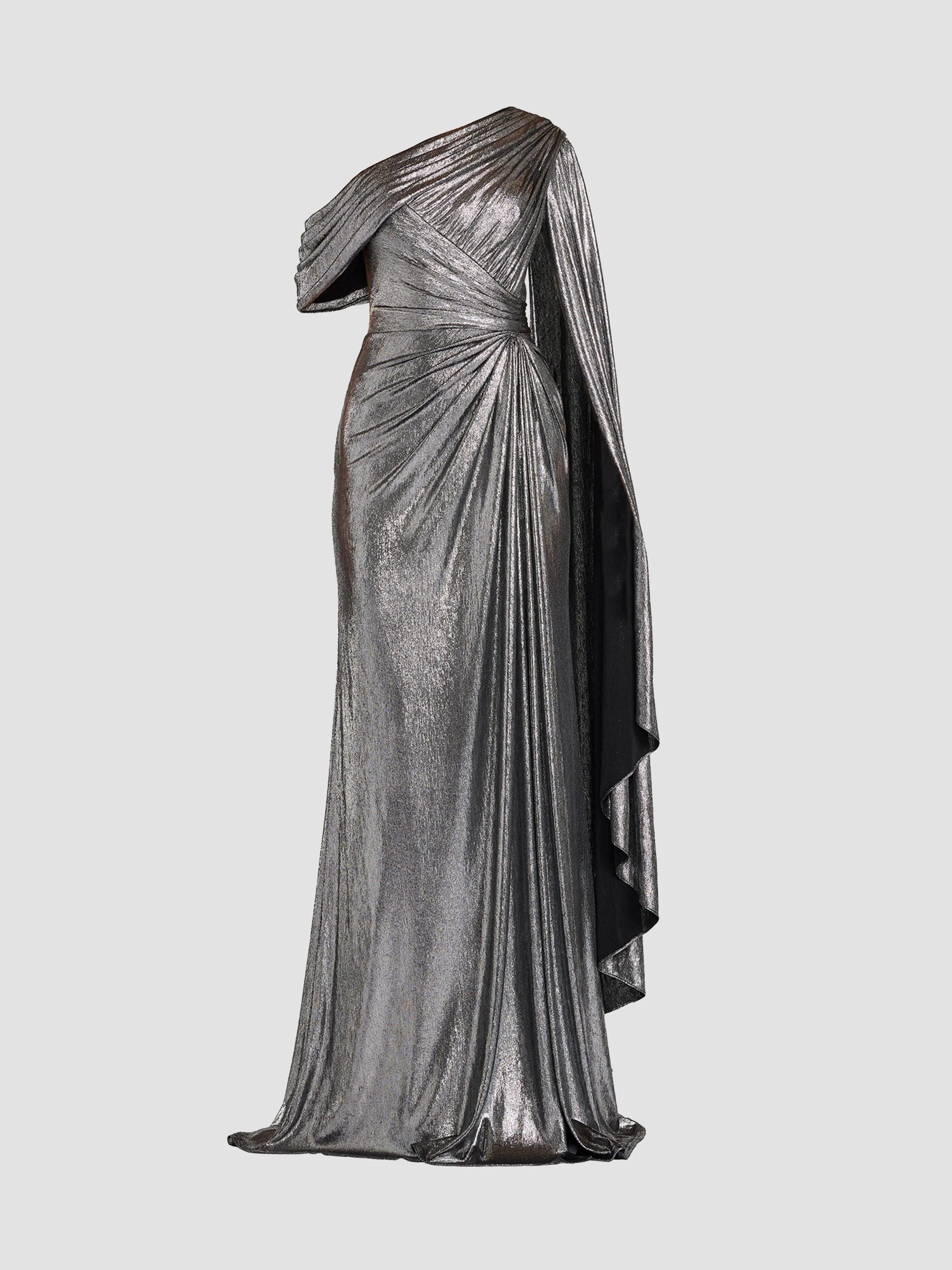Women's Zeka Metallic Cape Sleeve Gown - Steel - 1