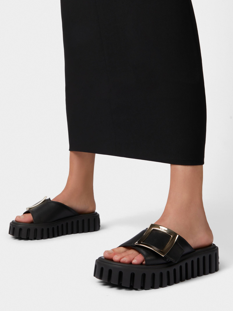 Roger Vivier Viv' Go-Thick Metal Buckle Mules in Leather outlook