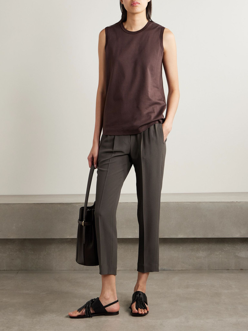 Brunello Cucinelli Cropped pleated crepe pants Dark brown outlook