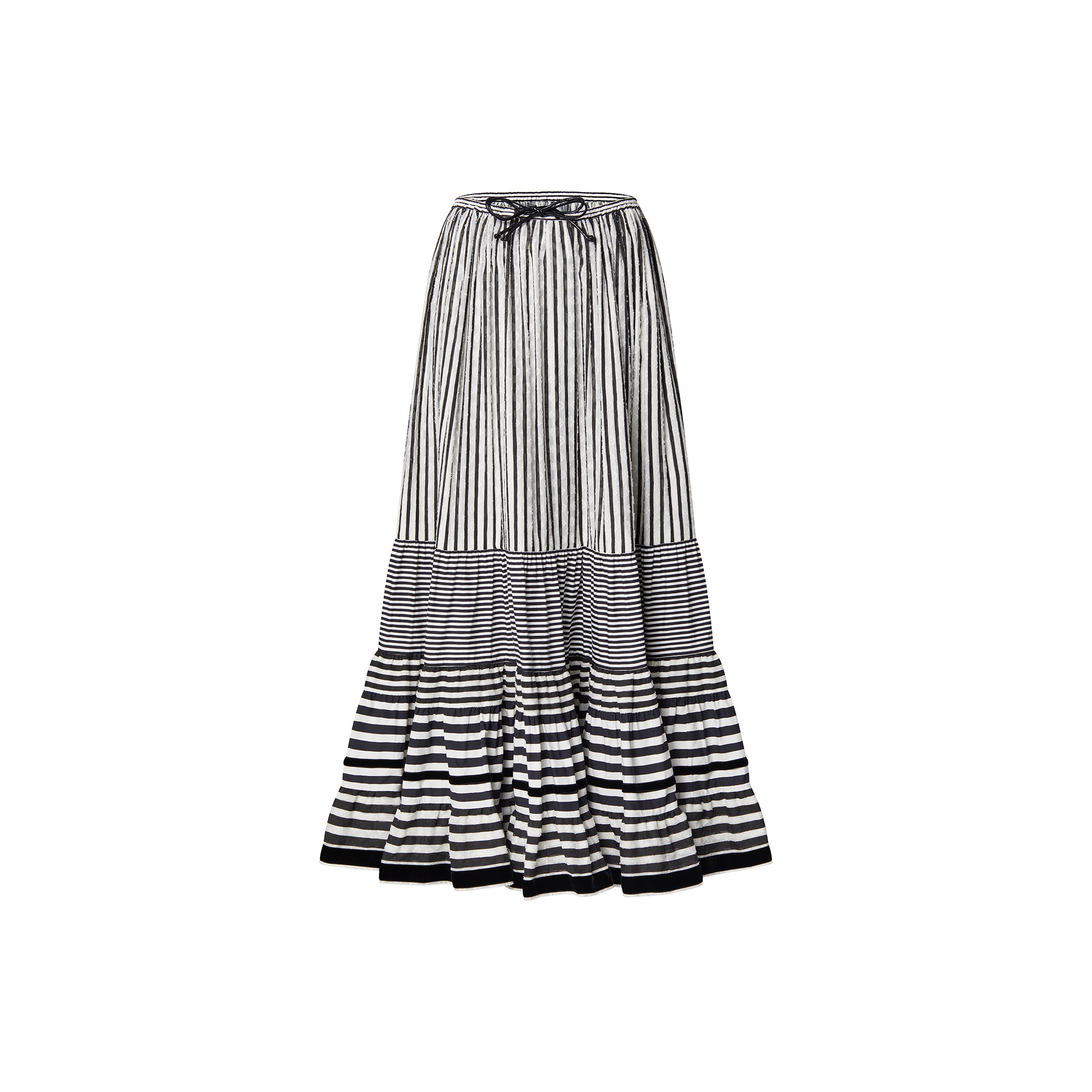 Mixed Stripes Tiered Midi Skirt - 1