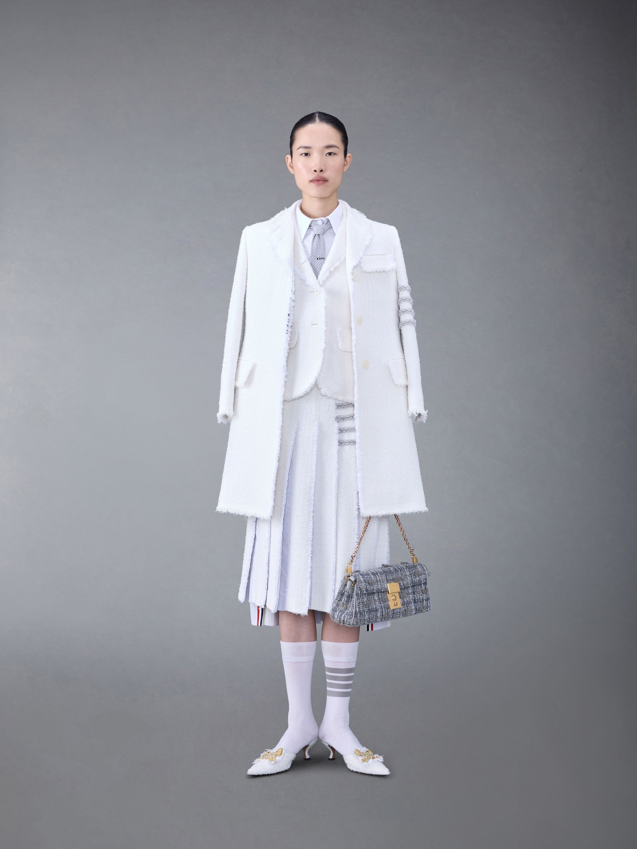 4-Bar tweed pleated skirt - 4