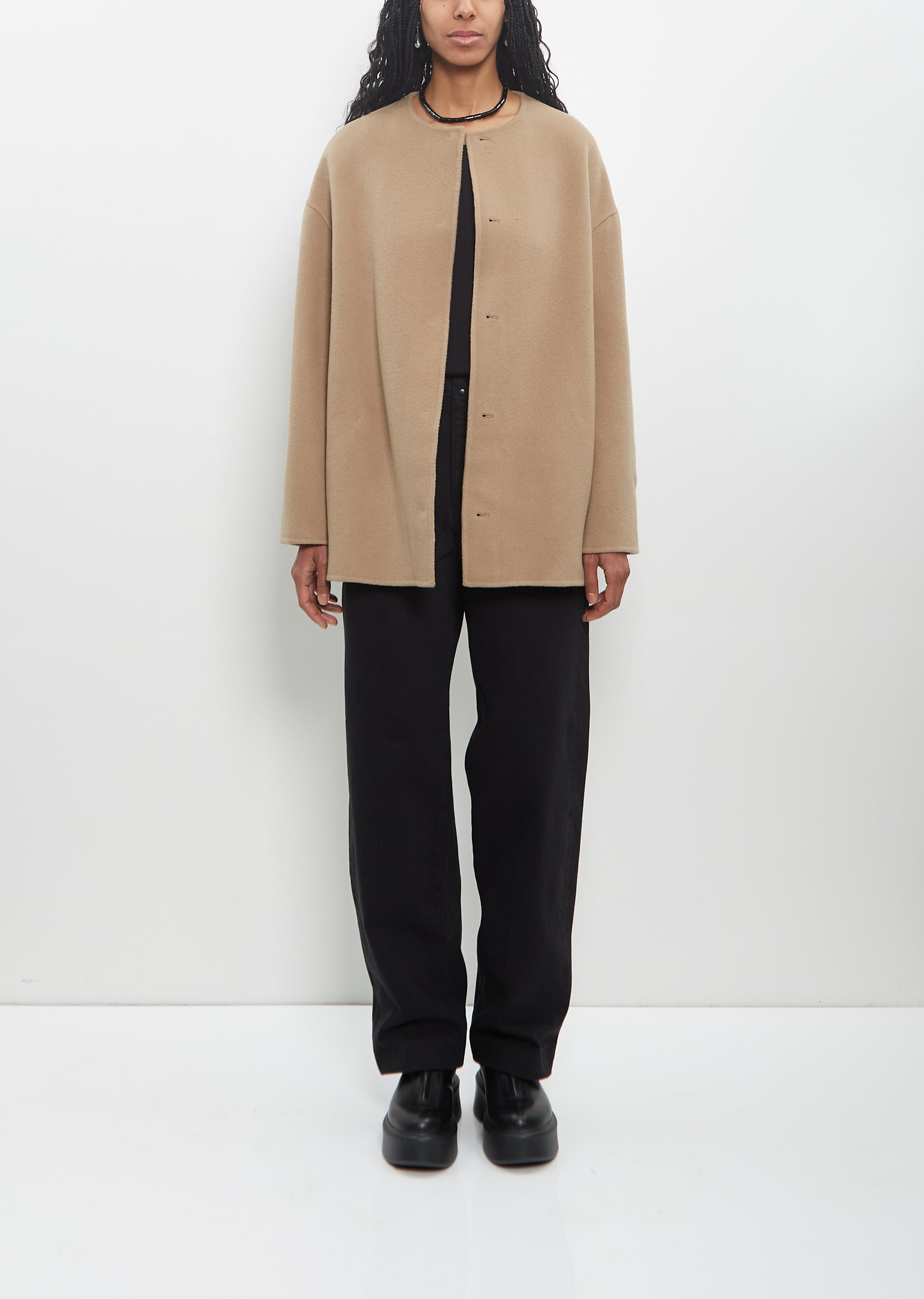 Wool Cashmere Gio Round Neck Short Coat - 4