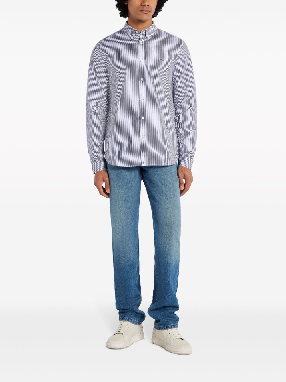logo-patch striped cotton shirt - 2