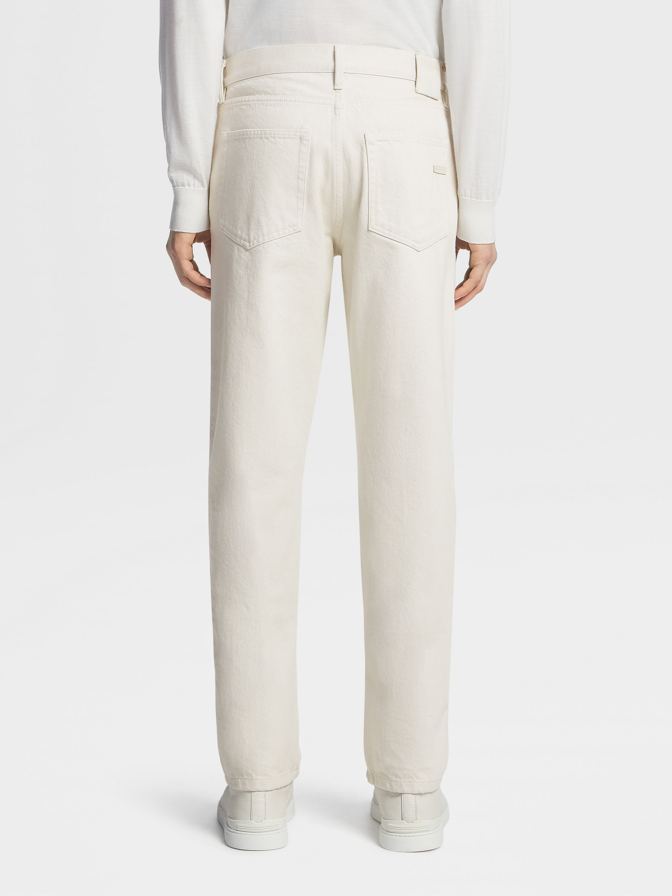 WHITE RINSE-WASHED COTTON ROCCIA JEANS - 3