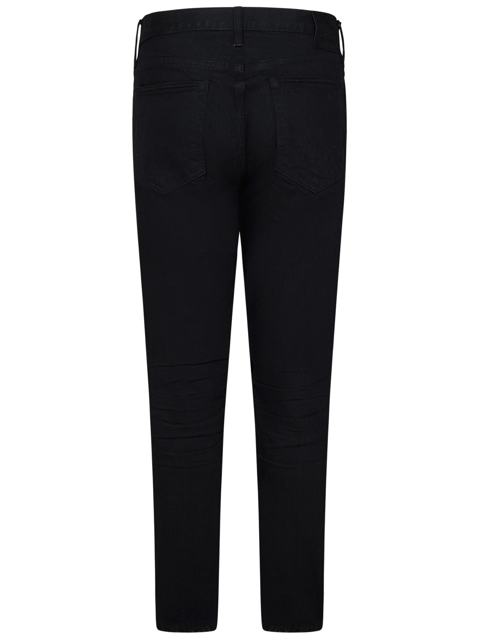 Slim-fit five-pocket washed black stretch cotton denim jeans. - 4