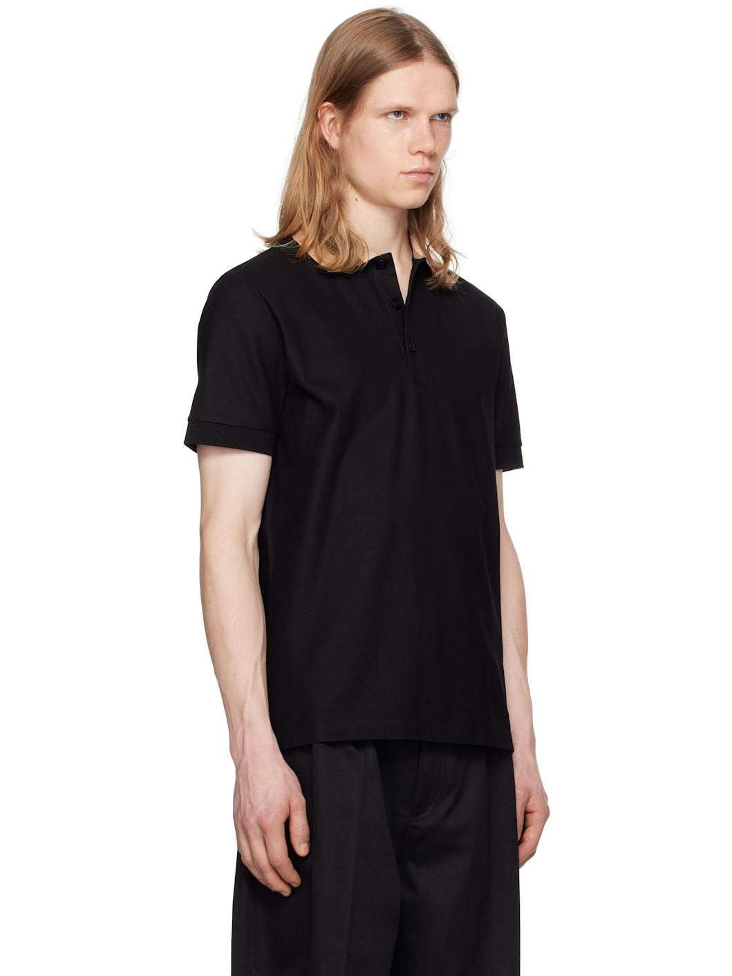 Black Check Collar Cotton Polo - 2