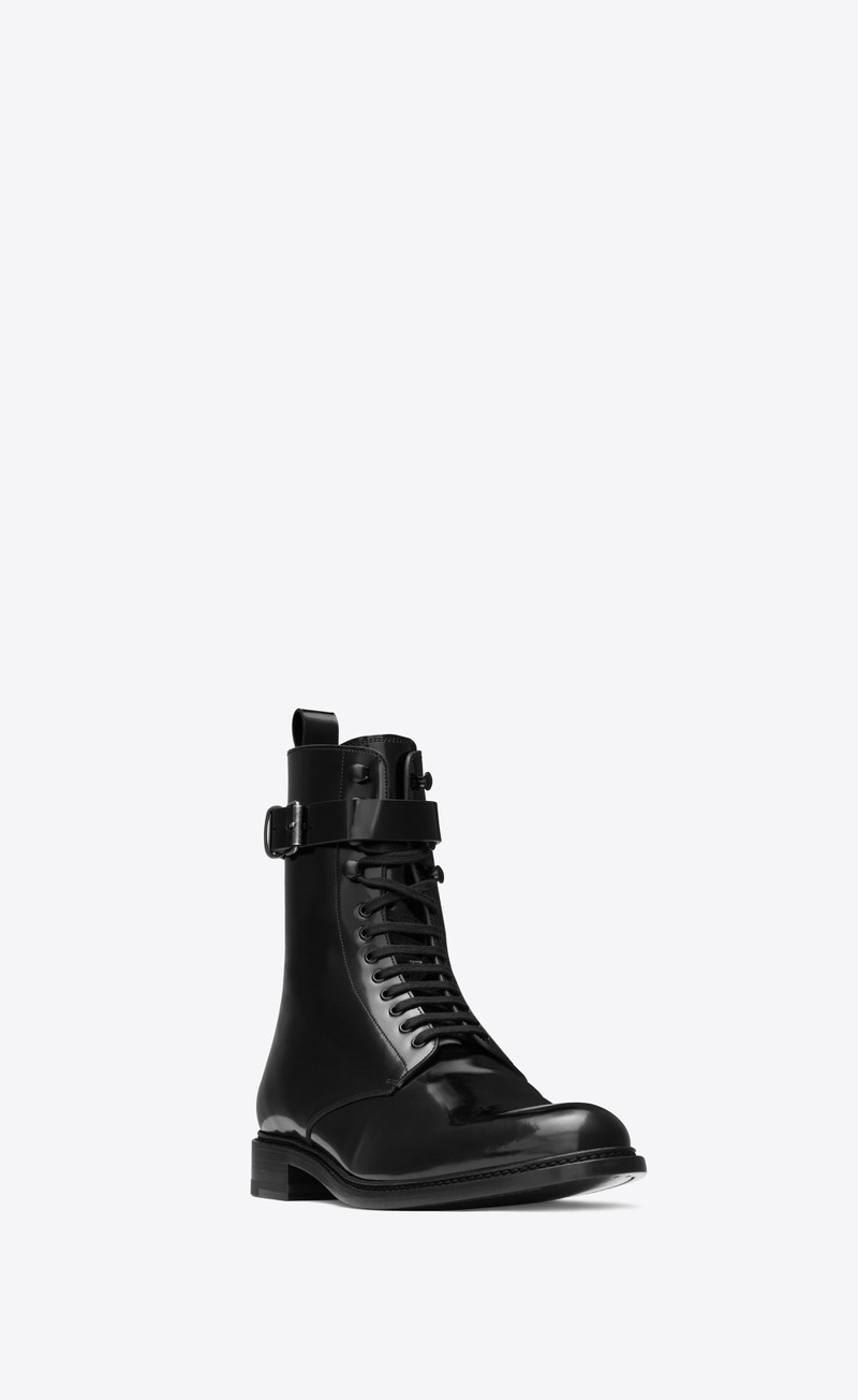 army laced boots in glazed leather 3