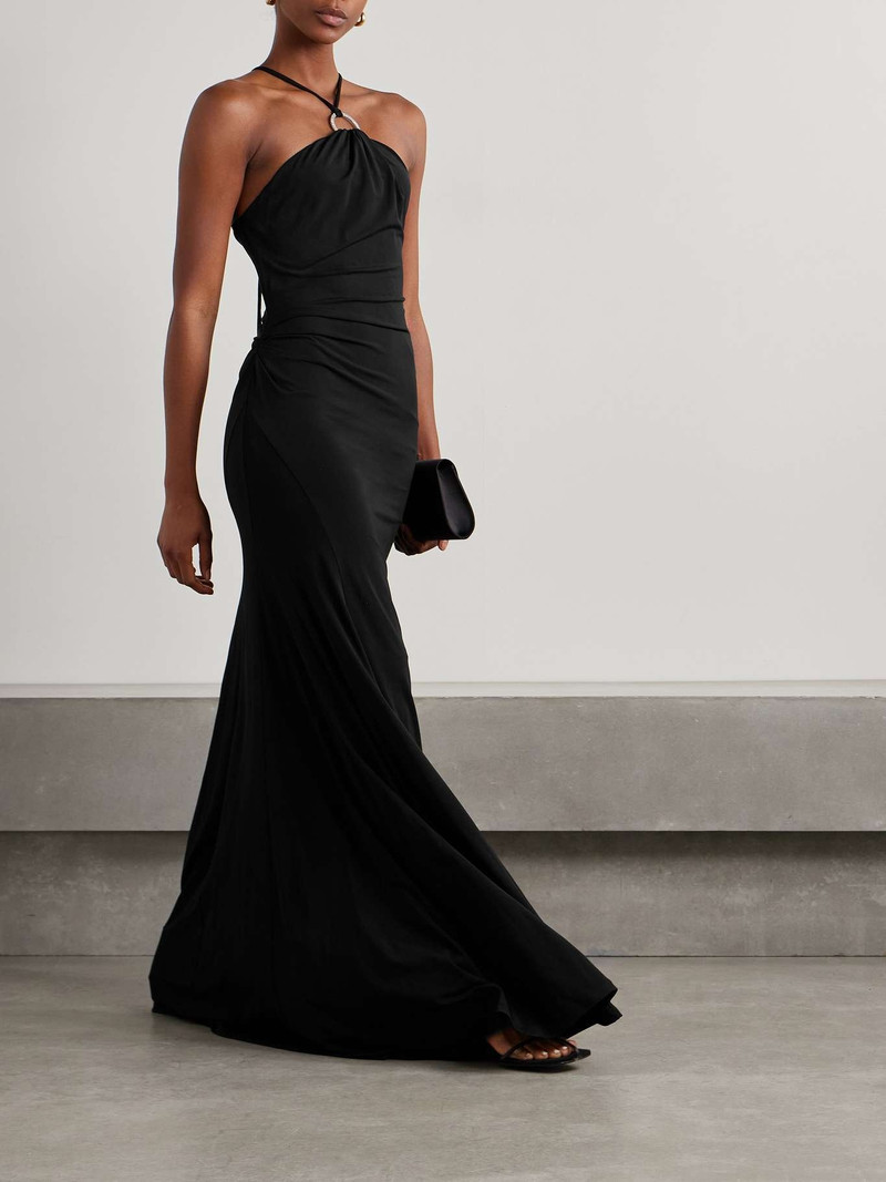 TOVE Mika embellished stretch-knit halterneck maxi dress Black outlook