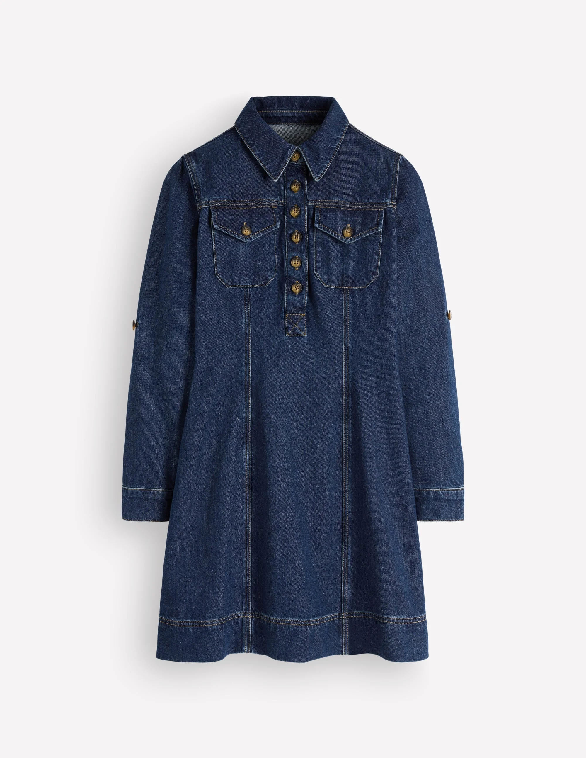 Fleur Denim Short Dress-Mid Vintage Denim - 1