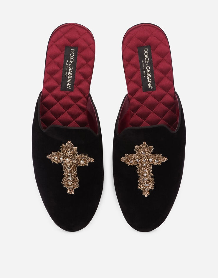 Velvet slippers with cross embroidery - 4