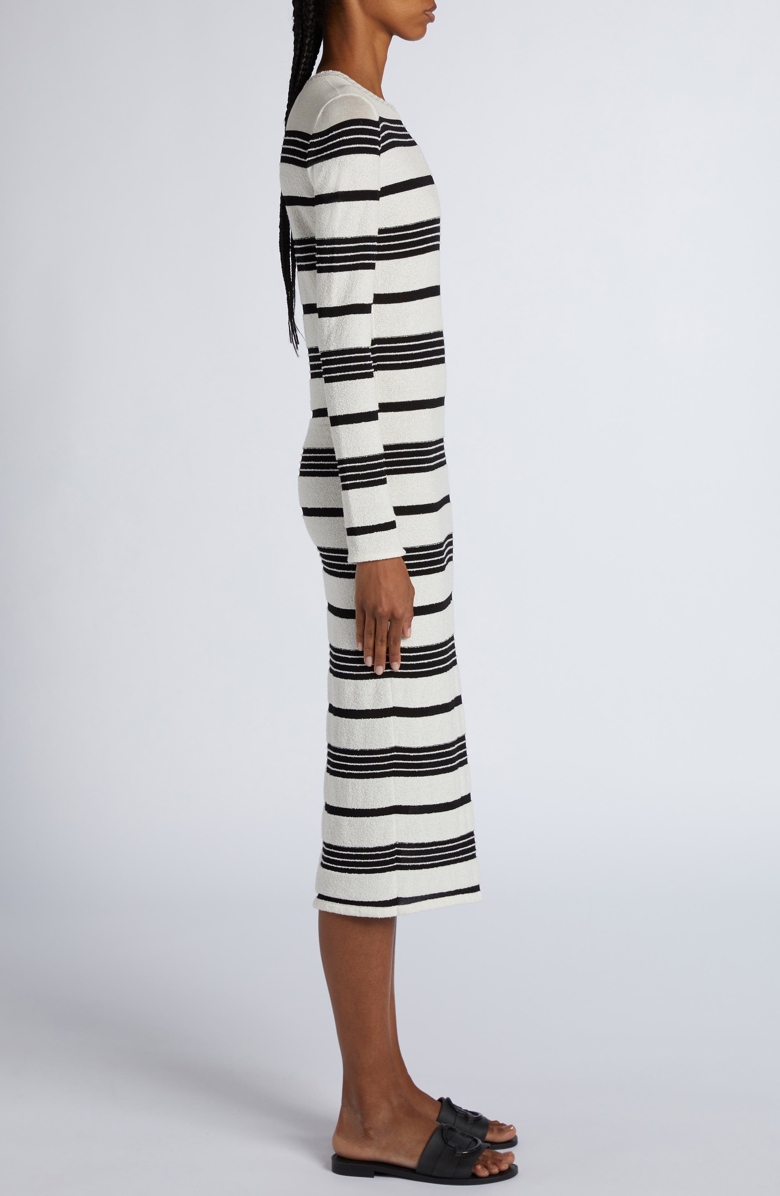 Moncler MIxed Stripe Long Sleeve Sweater Dress in Black/White at Nordstrom - 3