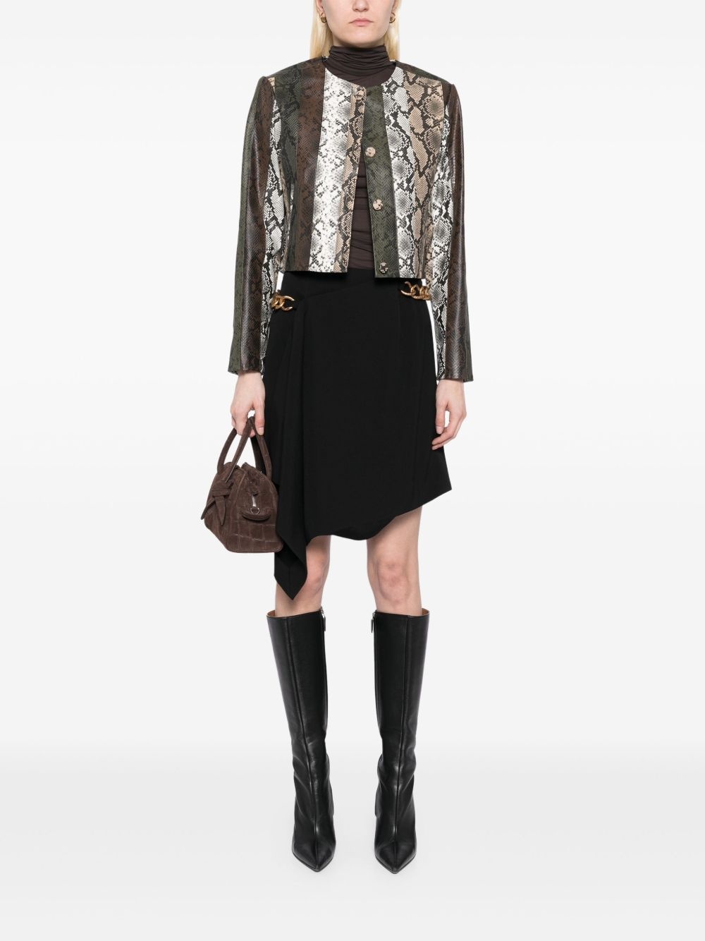 snake-embossed vegan cropped jacket - 2