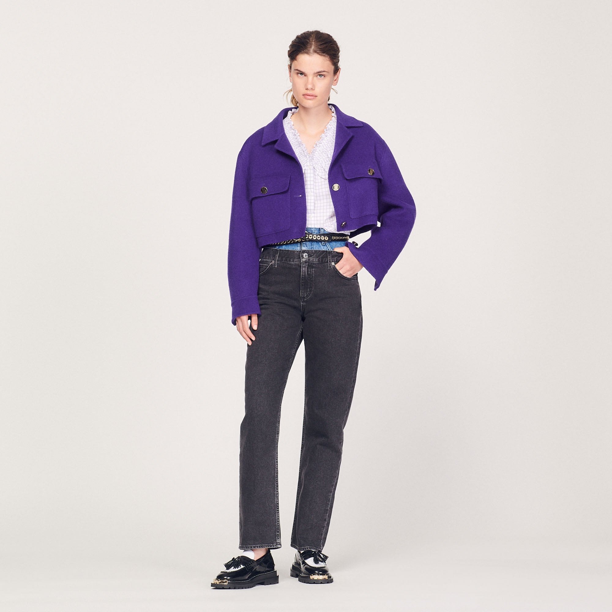 Checked shirt with ruffled collar - 5
