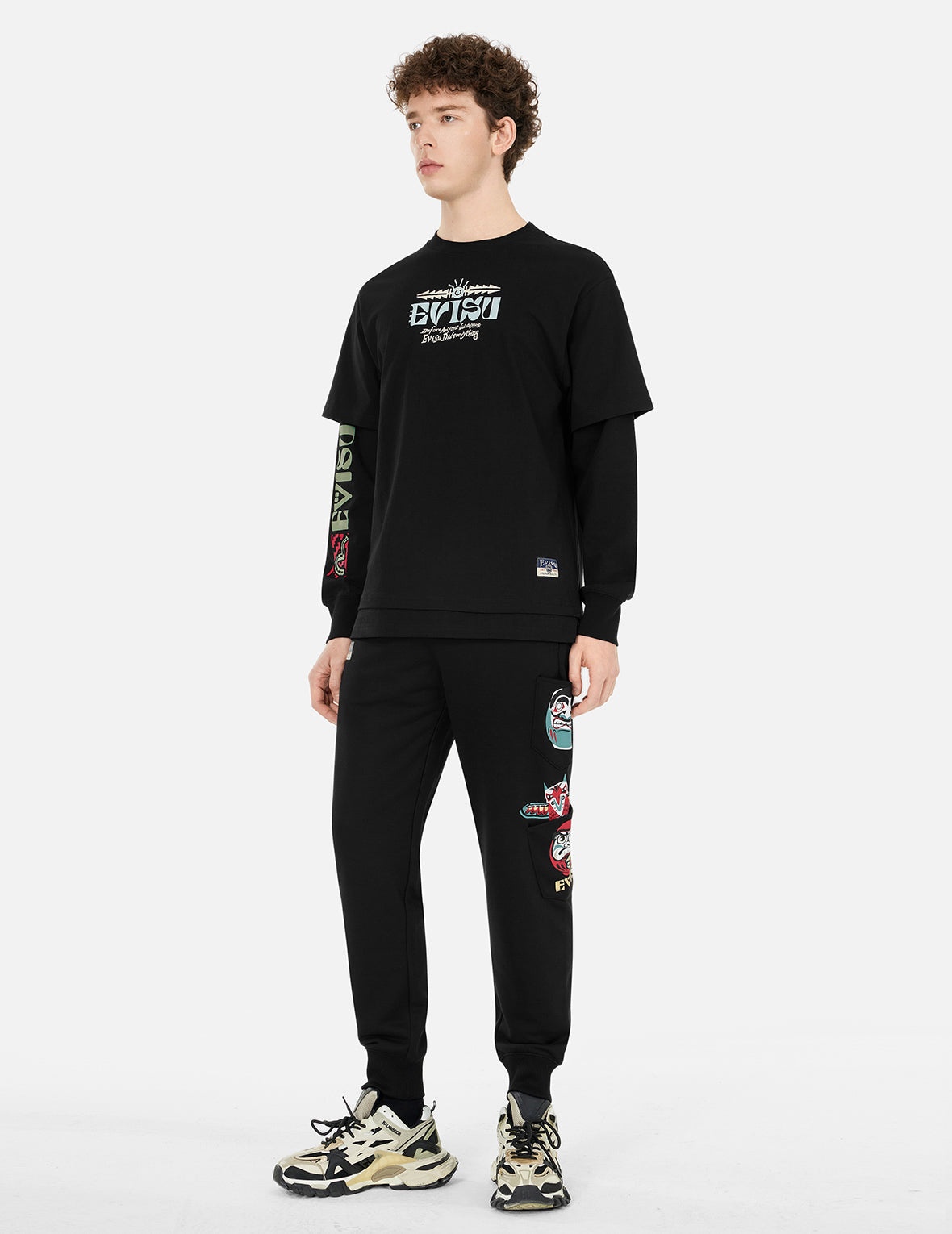 Indian Totem Daruma PrintRegular Fit Sweatpants - 3