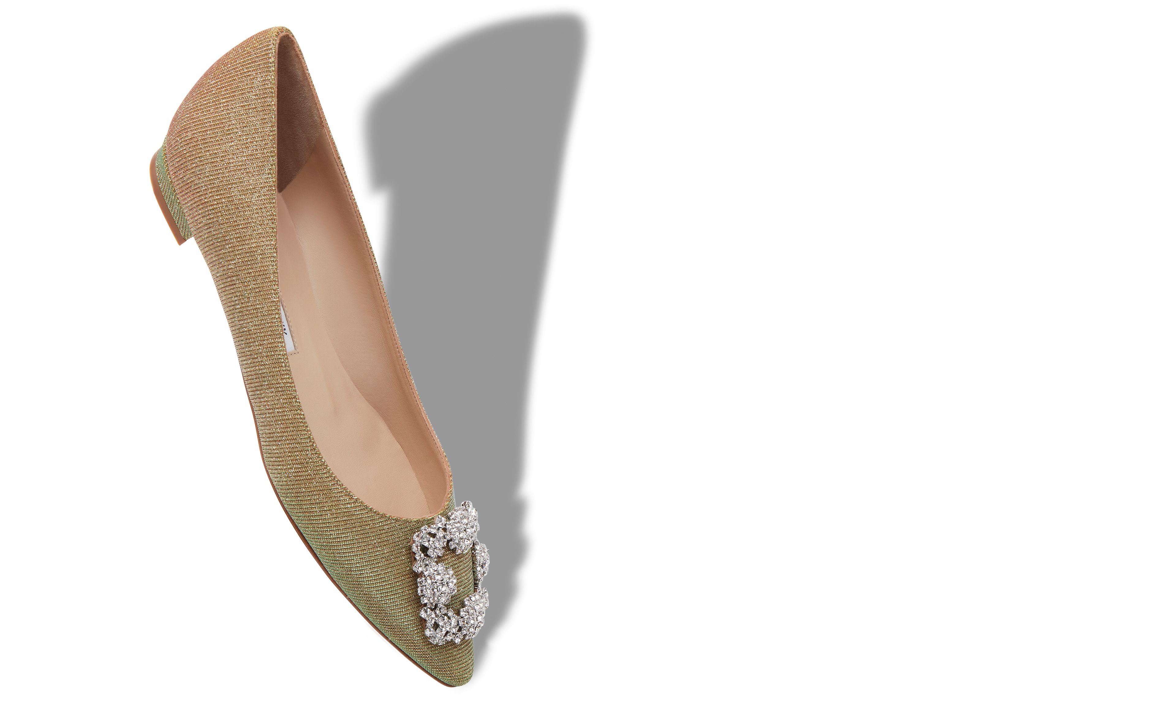 Gold Glitter Fabric Jewel Buckle Flat Shoes - 2