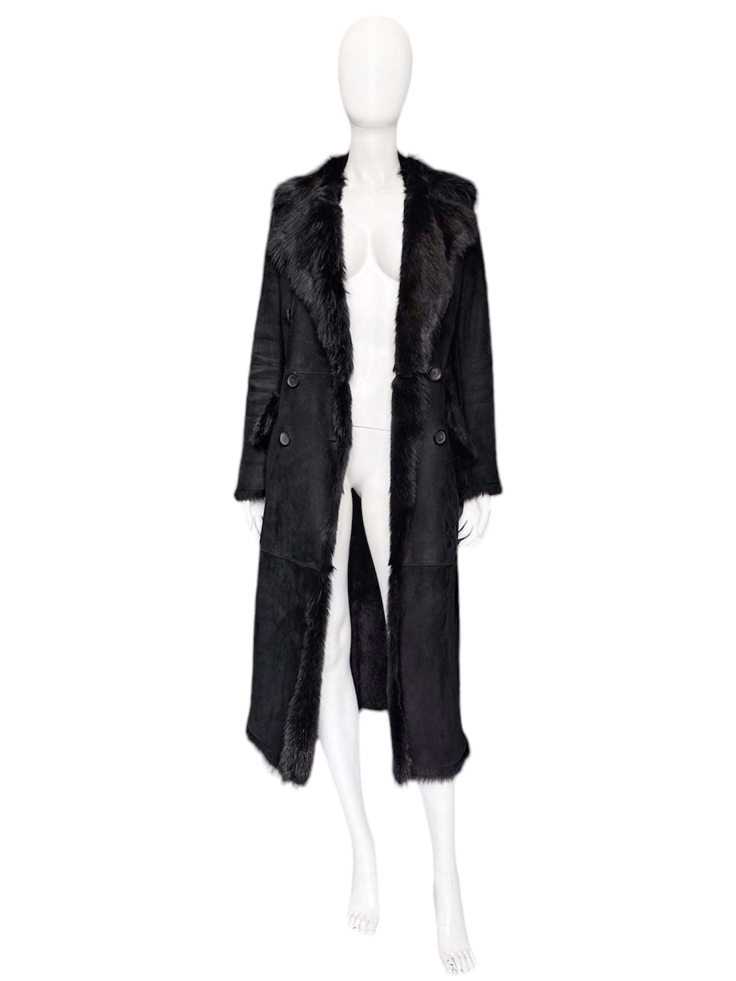 Gucci Fall 1996 Tom Ford Kate Moss Double-Breasted Long Shearling Coat 40 - 4
