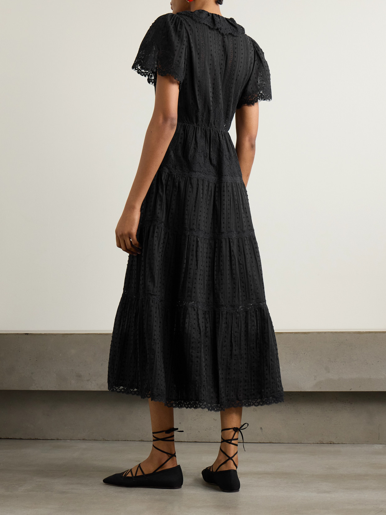 Gabriella Ruffled Tiered Lace-trimmed Point D'esprit Cotton Dress - 3