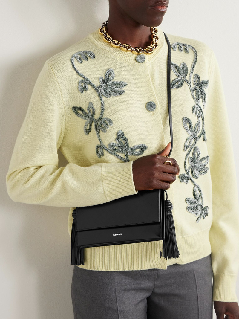 Jil Sander Tasseled leather shoulder bag Black outlook