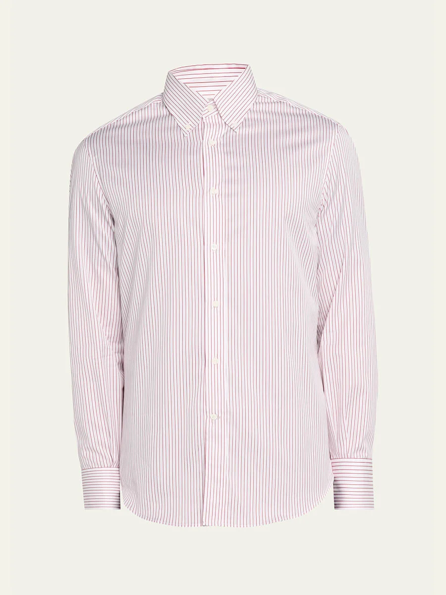 Men's Button-Collar Pinstripe Cotton Sport Shirt - 1