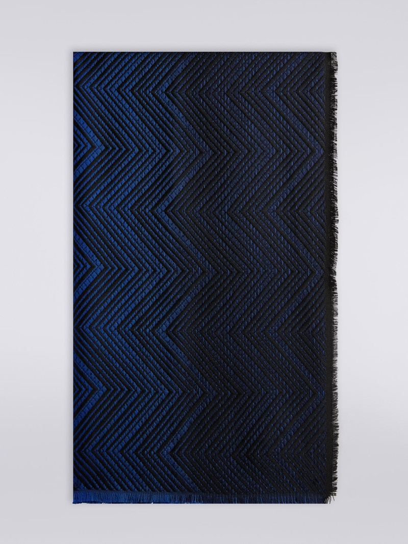 Wool chevron shawl with frayed edges 1