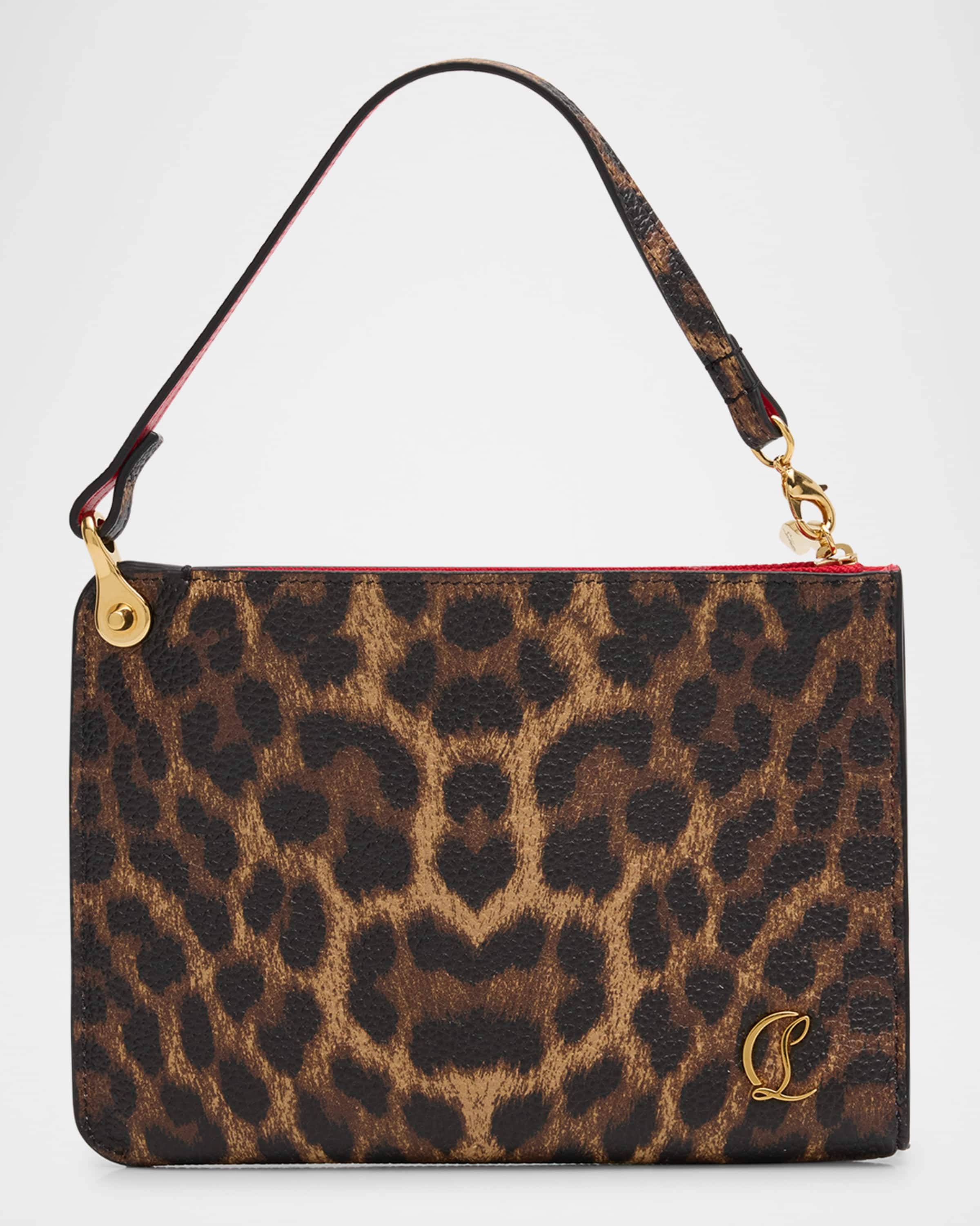 Leopard-Print Leather Pouch Bag - 1