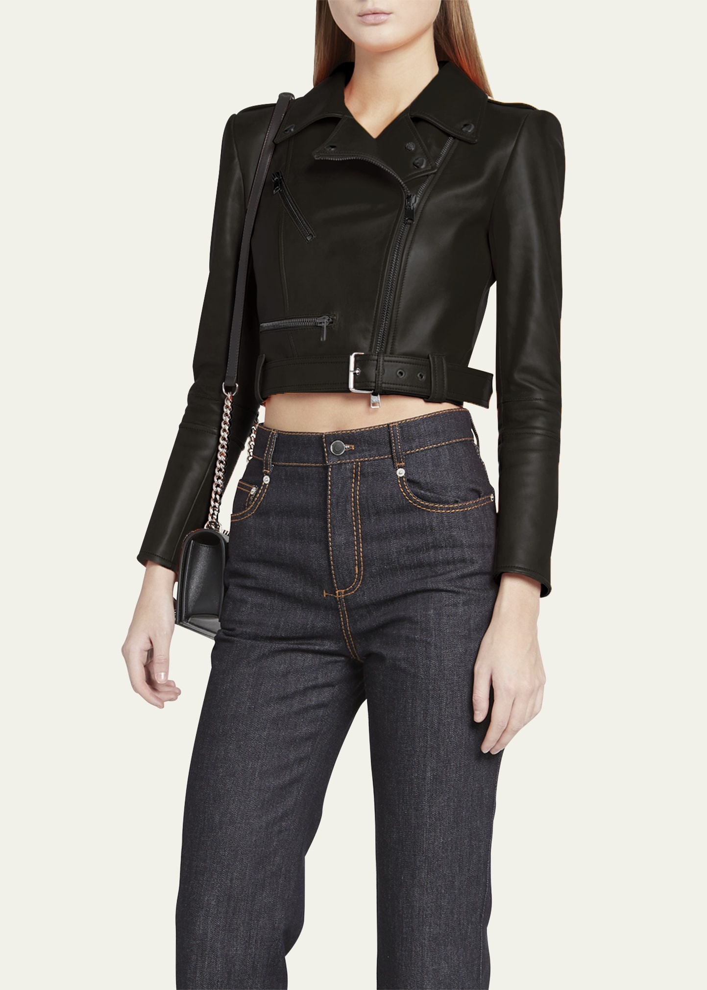 Alexander McQueen Cropped Leather Biker Jacket
