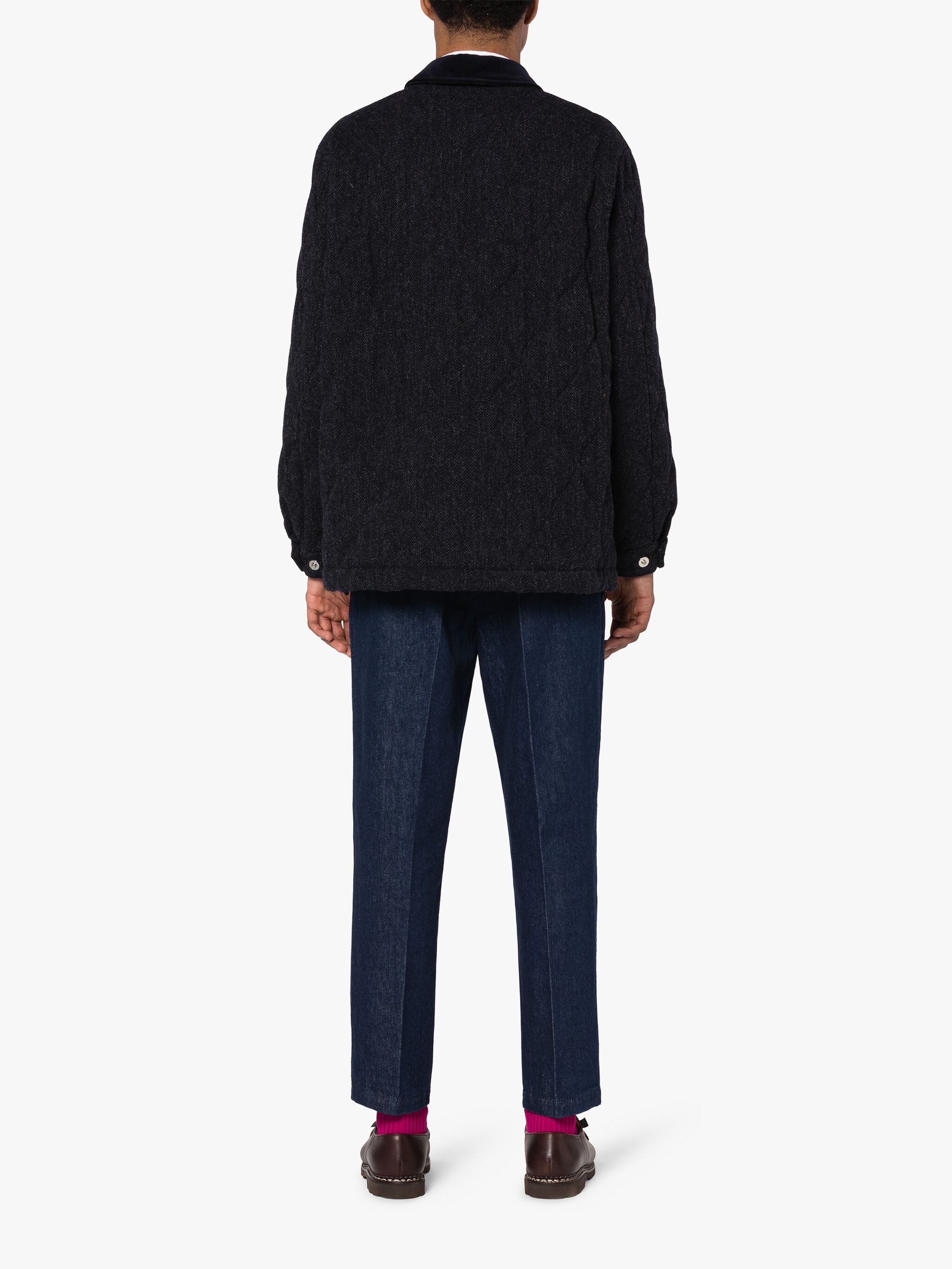 TEEMING NAVY HERRINGBONE WOOL QUILTED COACH JACKET - 4