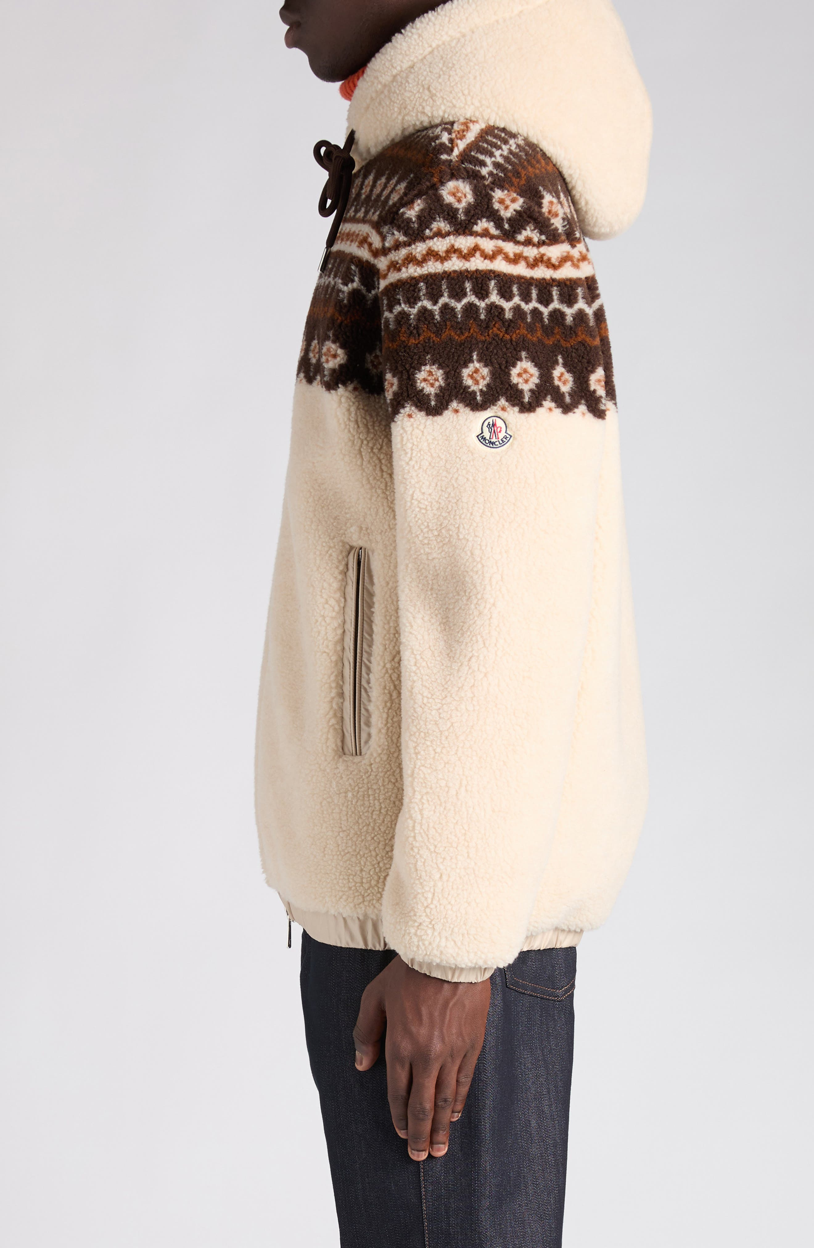 Moncler Fleece Hooded Jacket in Beige at Nordstrom - 3