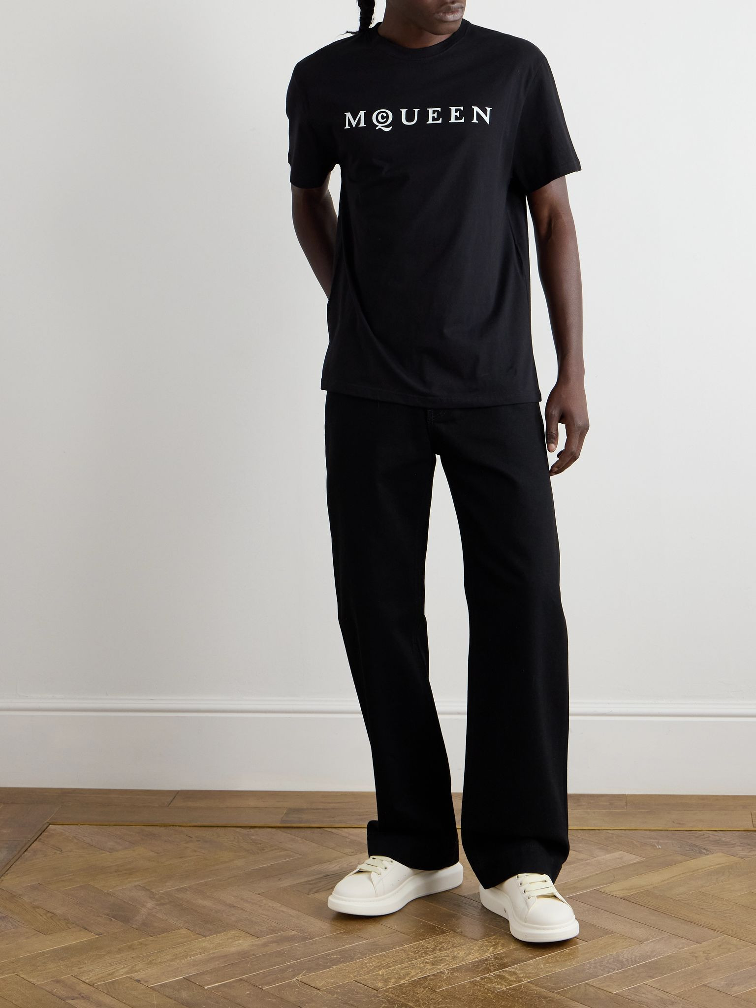 Logo-Flocked Cotton-Jersey T-Shirt Black - 2