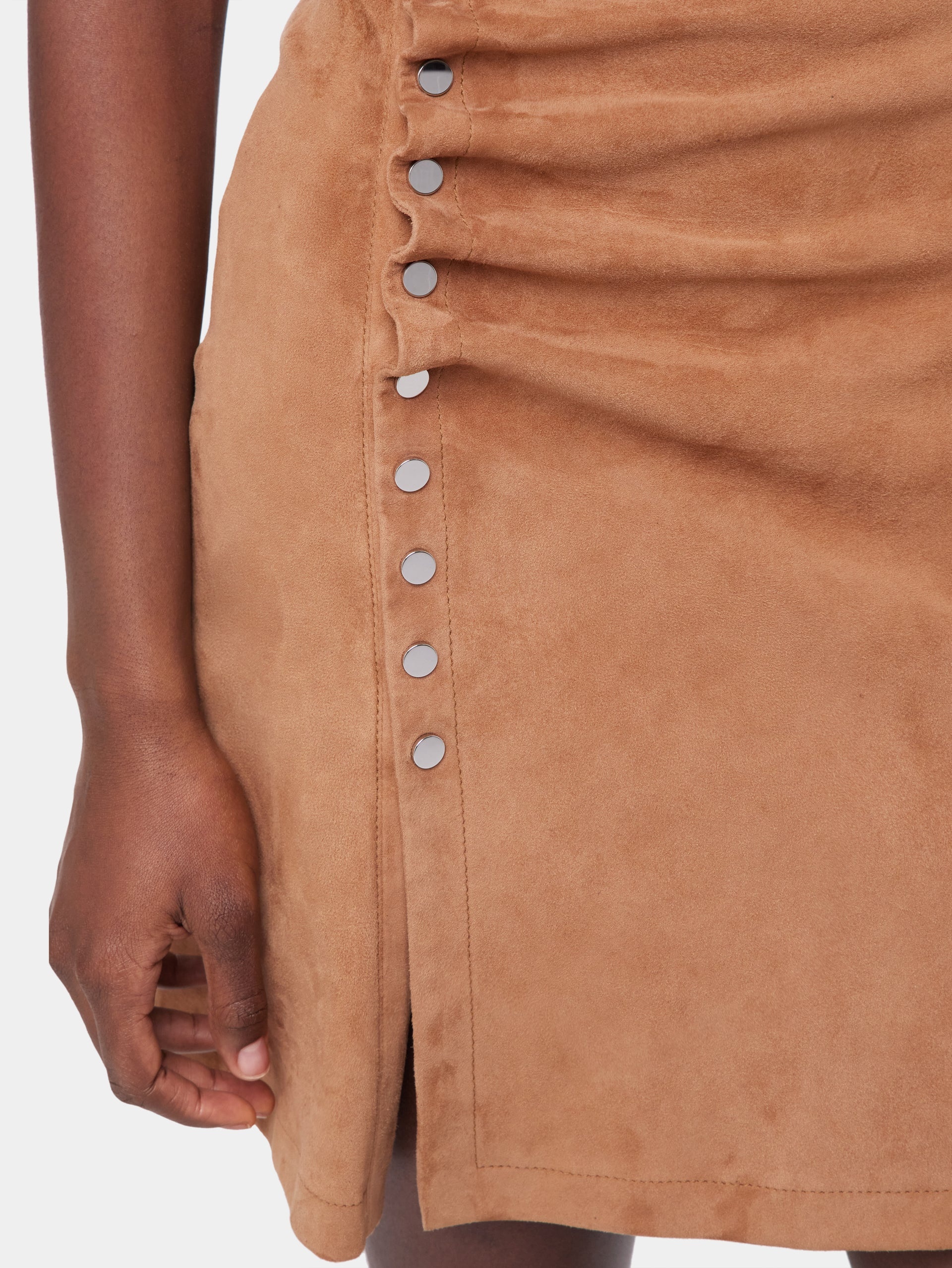 CARAMEL SHORT CAMEL DRAPED DRESS IN LEATHER - 5