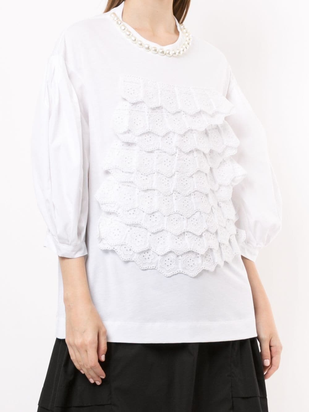 perforated scallop detail blouse - 3