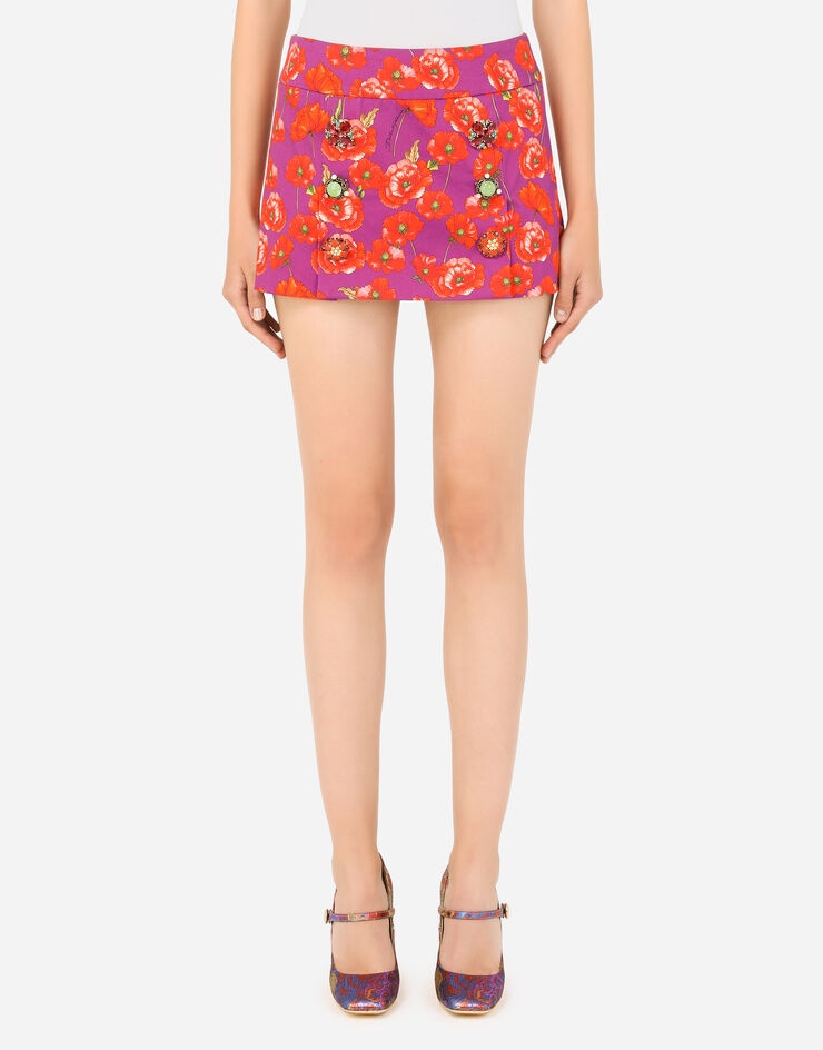 Poppy-print drill miniskirt - 2
