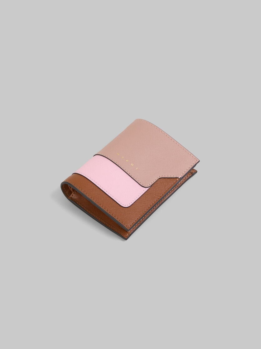 DUSTY PINK, PINK AND BROWN SAFFIANO LEATHER BI-FOLD WALLET - 5