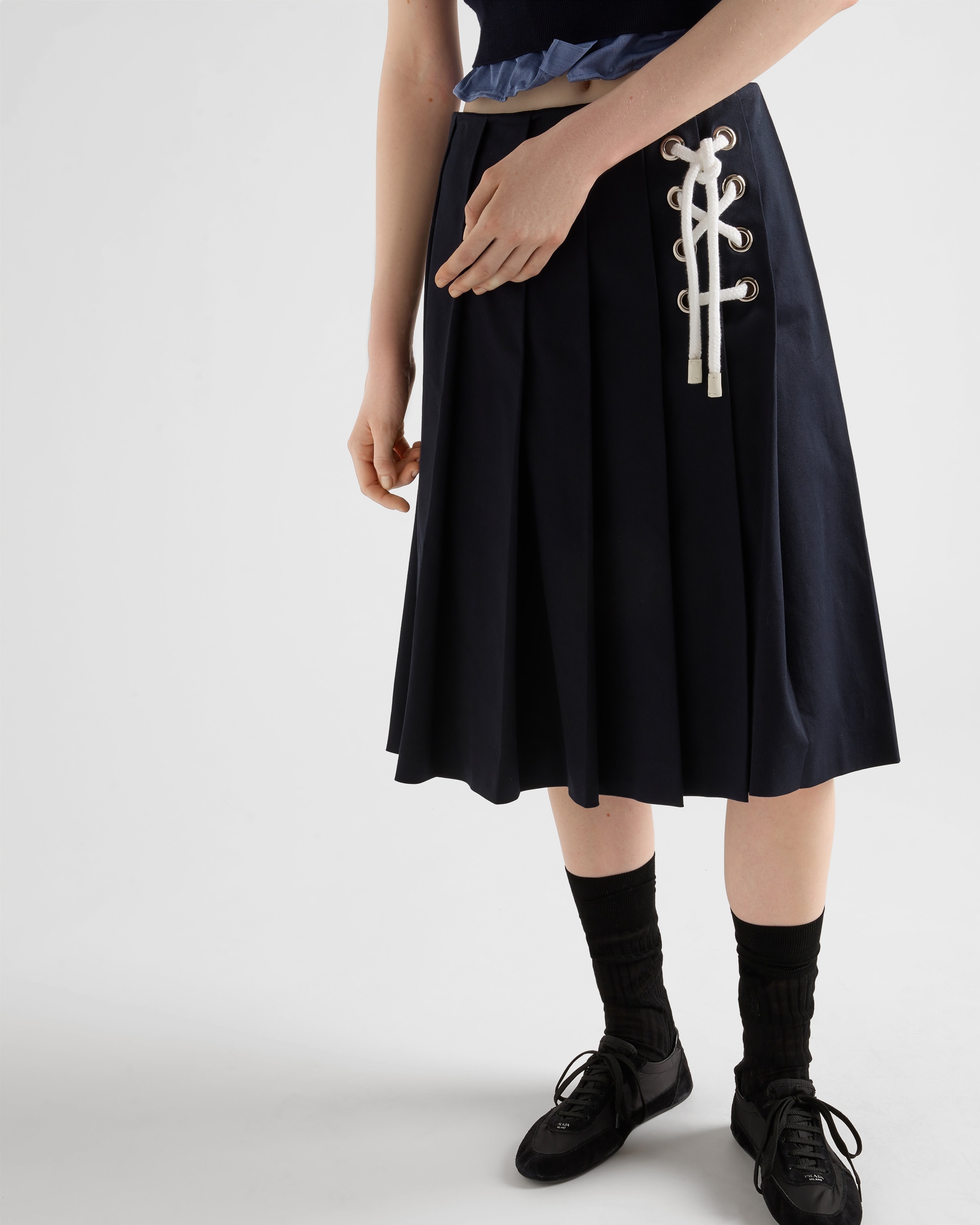 Pleated stretch drill skirt - 4