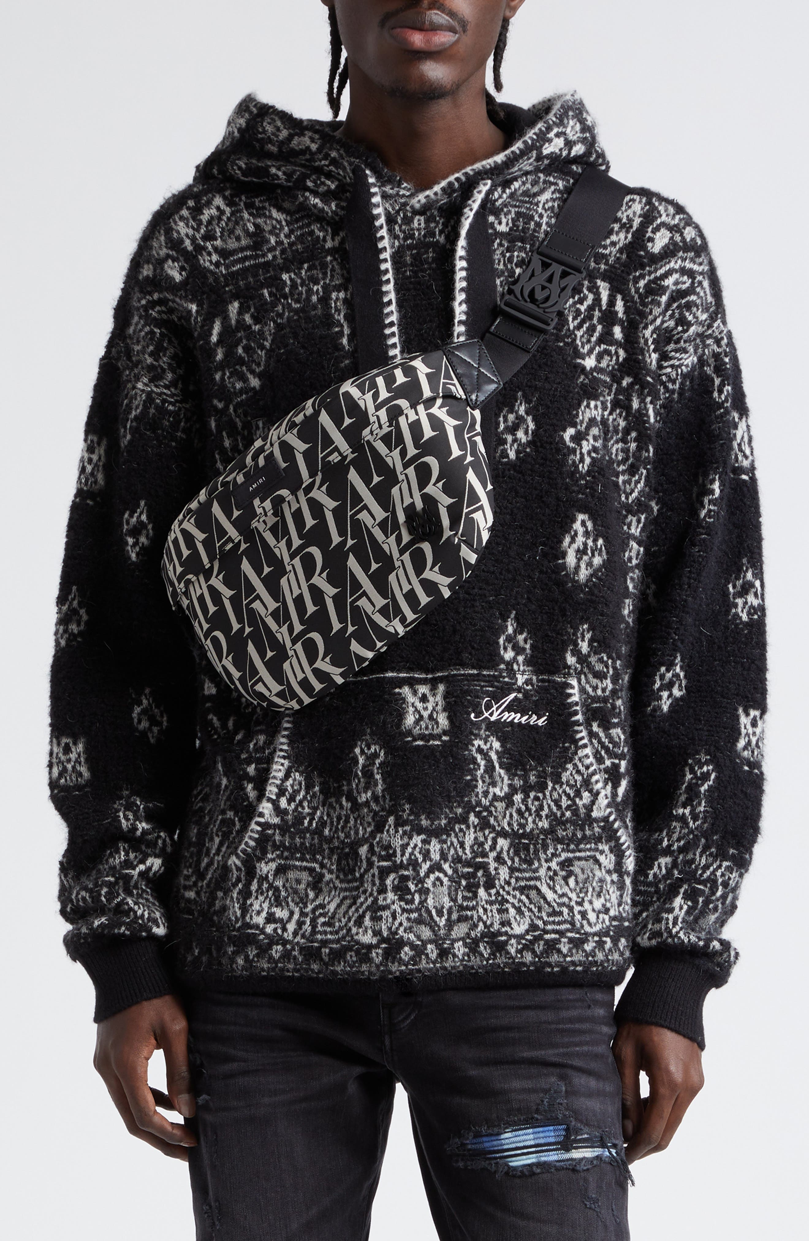 Bandana Jacquard Hooded Alpaca, Mohair & Wool Blend Sweater - 1