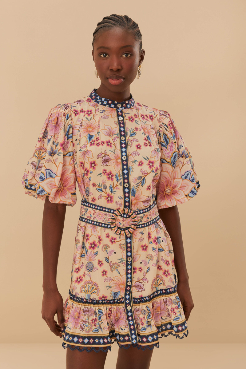 Cream Superbloom Tapestry Puff Sleeve Mini Dress 1