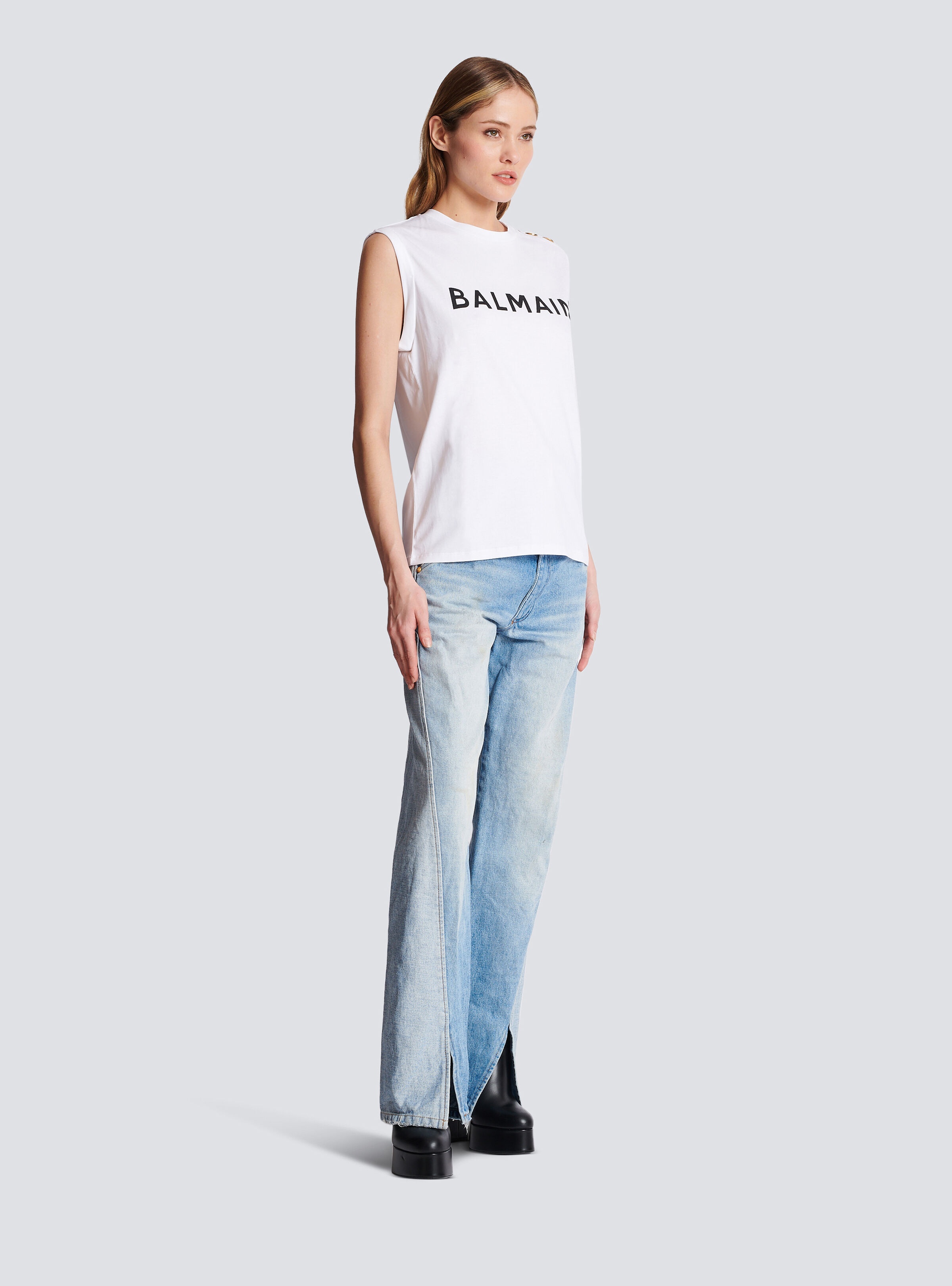 Eco-responsible cotton T-shirt with Balmain logo print - 3