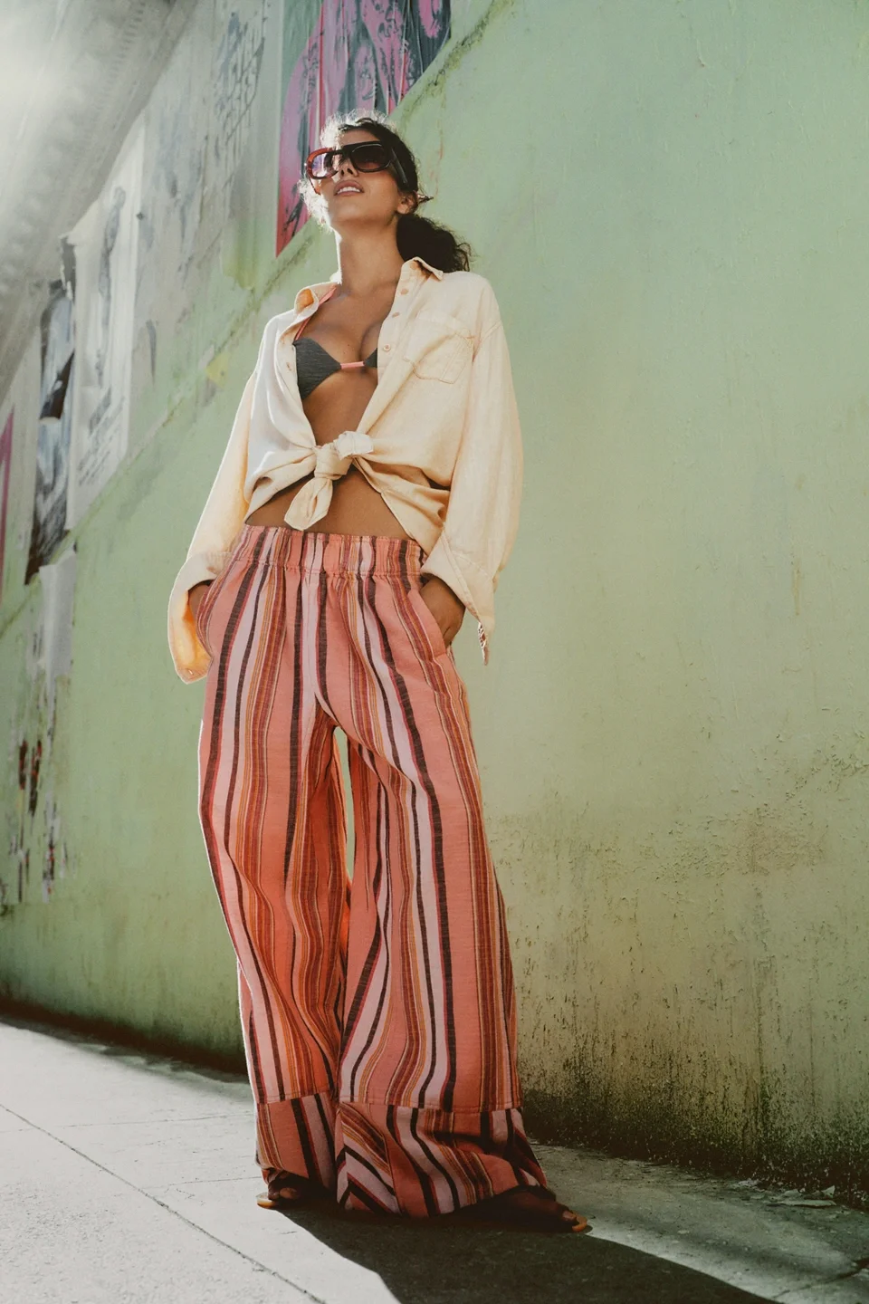 Day's End Linen Striped Pull-On Pants - 1