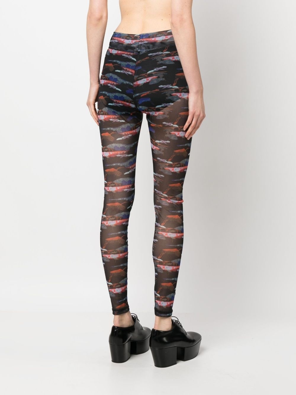 bird-print semi-sheer mesh leggings - 4