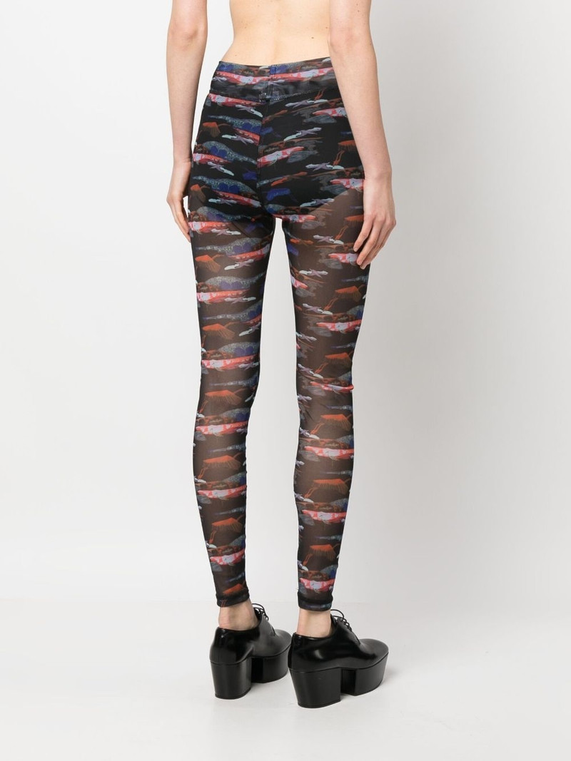 bird-print semi-sheer mesh leggings 4