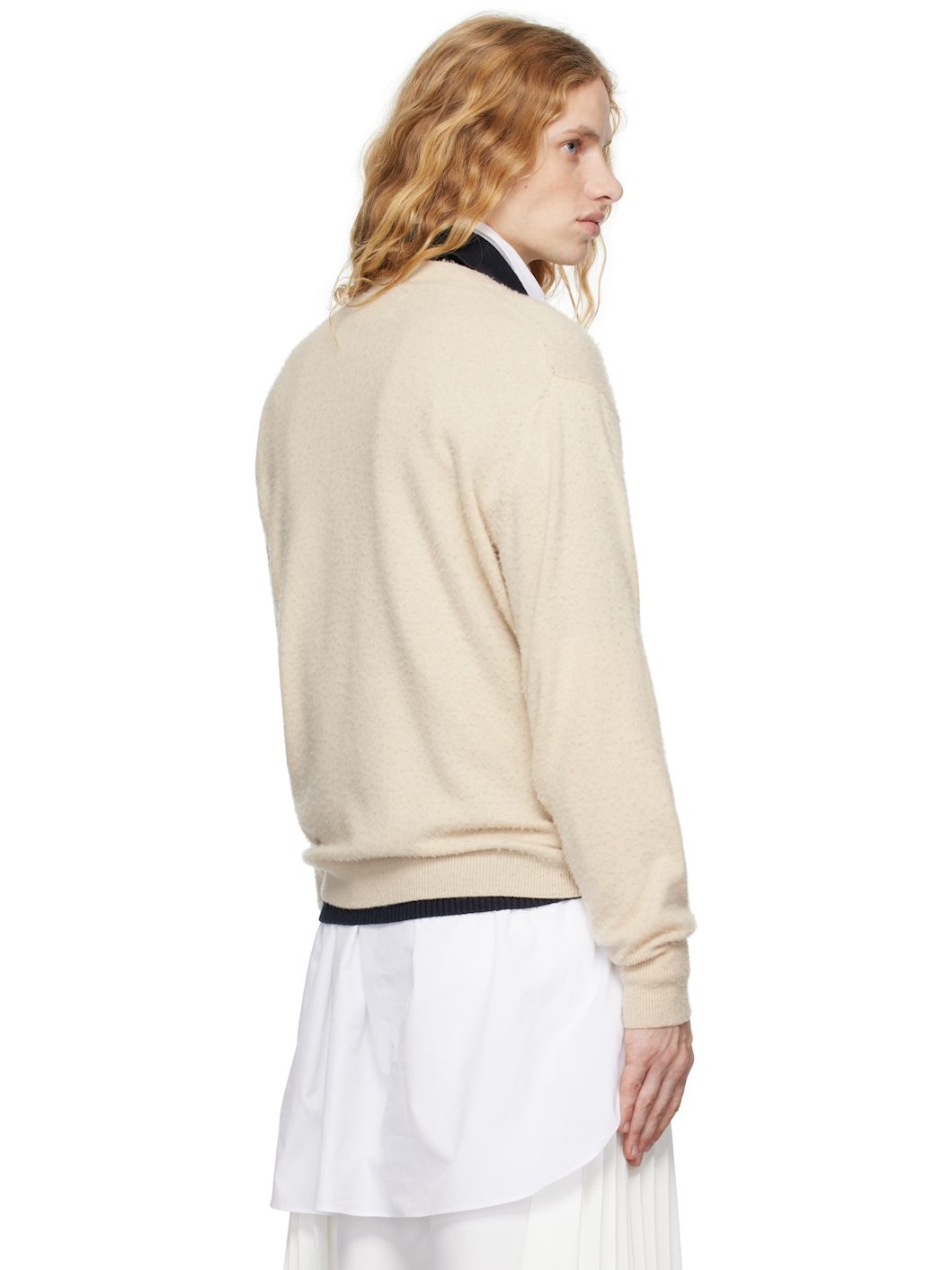 Beige V-Neck Sweater - 3