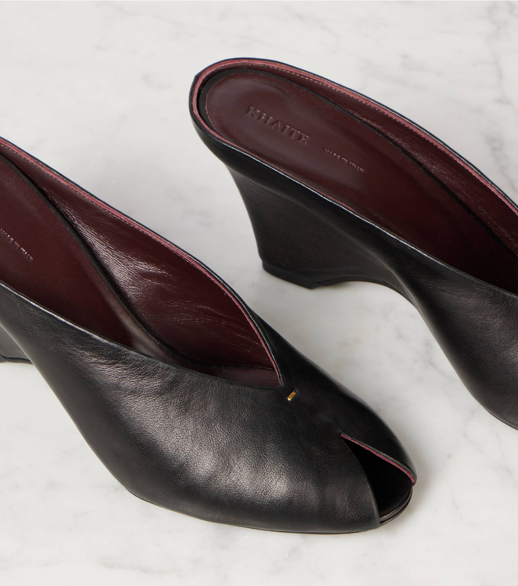 Cloak 75 leather peep-toe wedge mules - 5