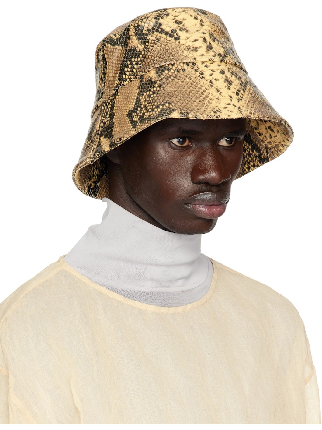 Beige Leather Bucket Hat - 2